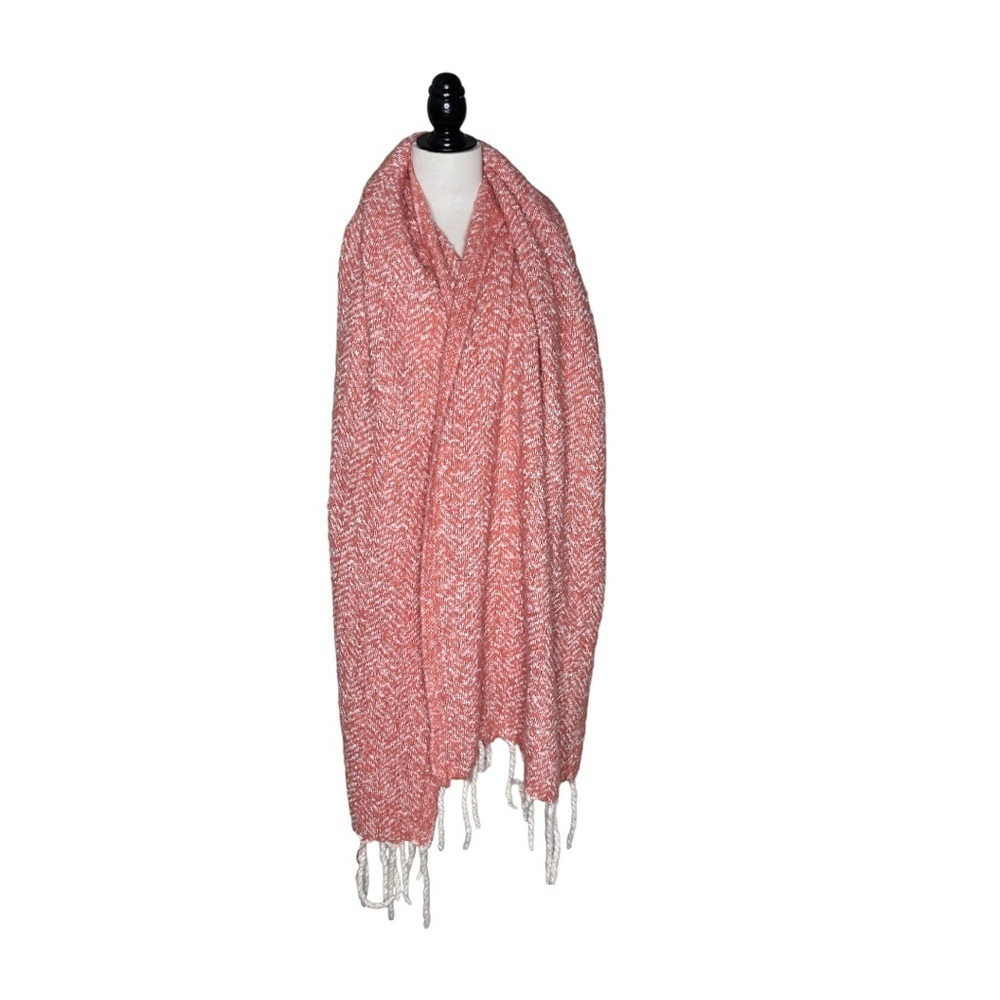 Beautiful Long Nubby Fringe Coral White Wrap